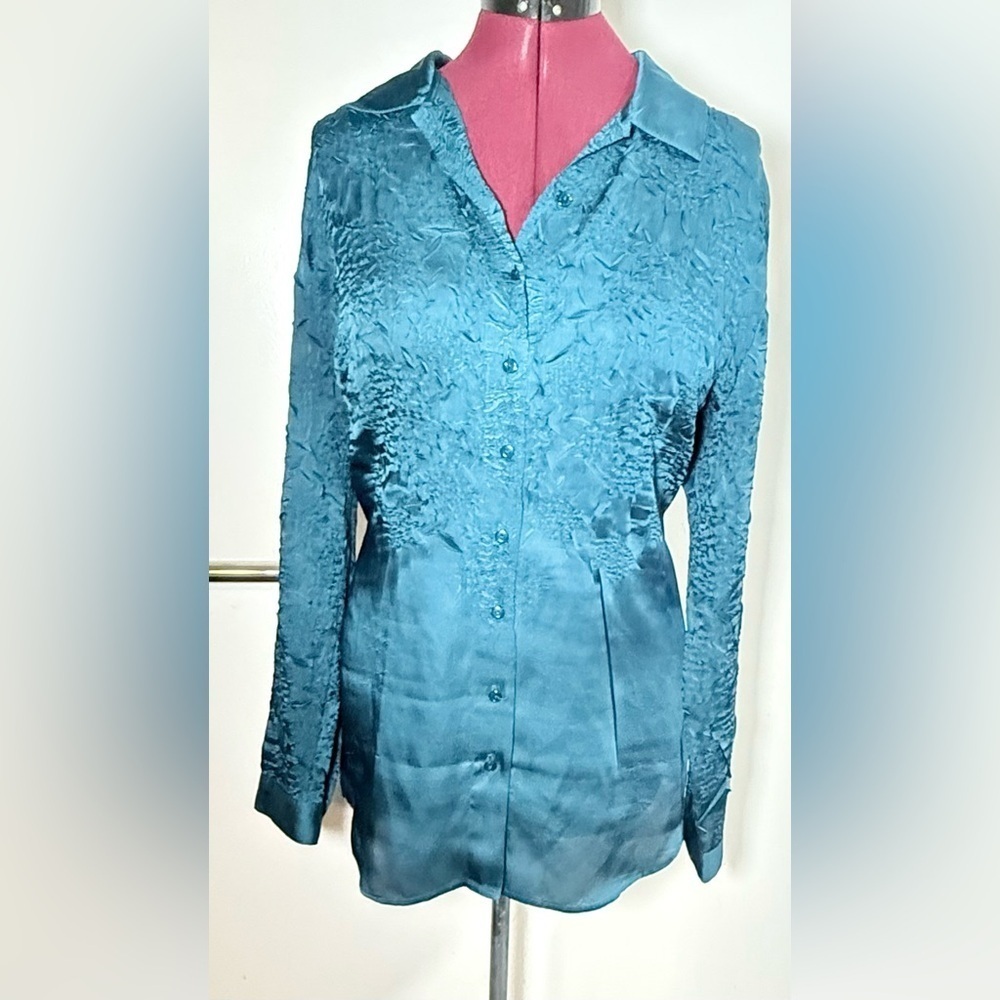 Chico's Teal Textured Button-Down Shirt